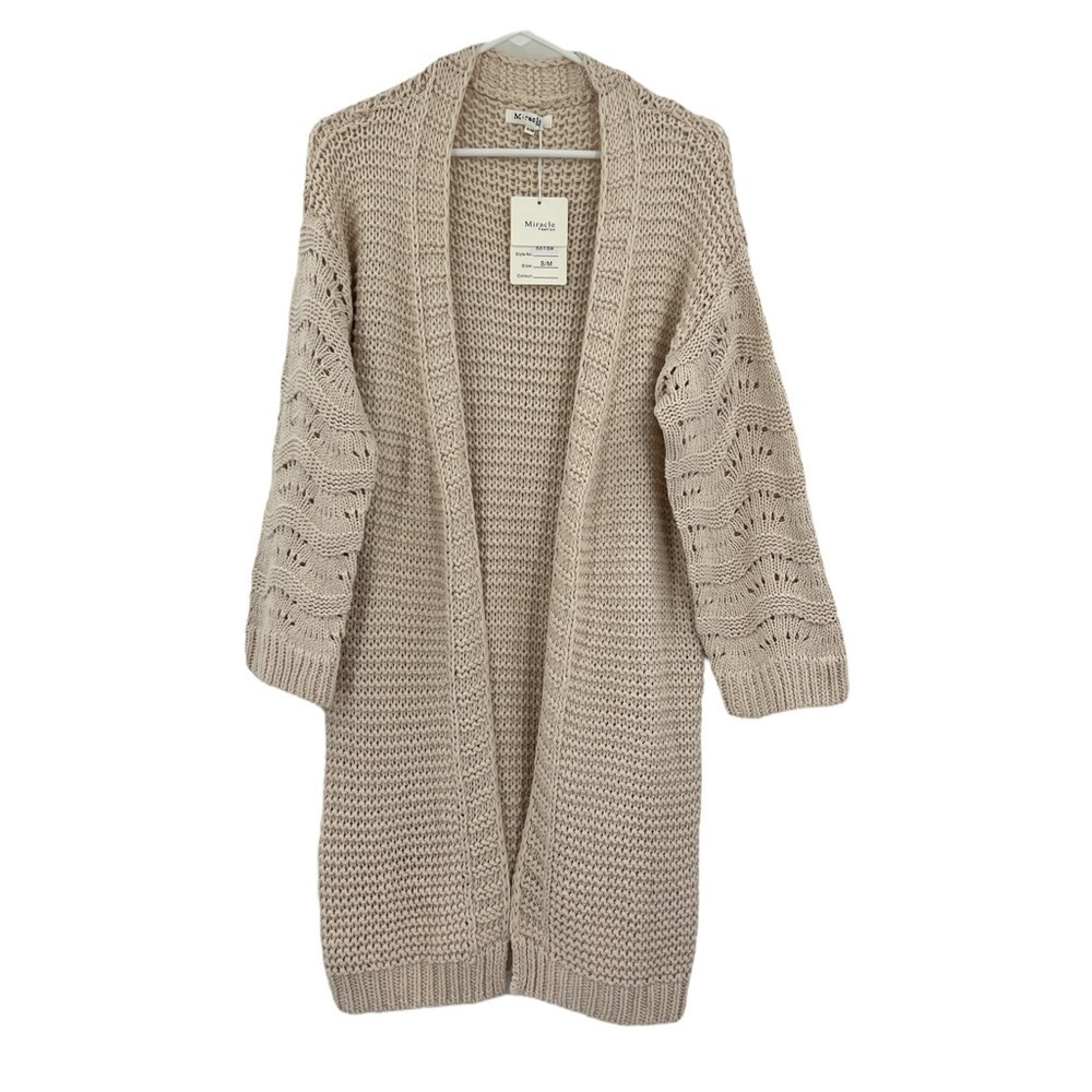 Miracle, long cable knit open from beige size S/M cardigan NWT’S